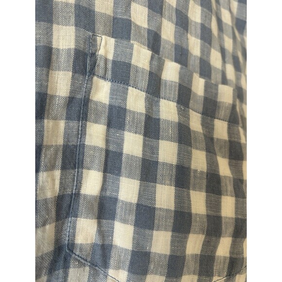 Talbots Top Women L Drawstring Blue Linen Gingham Plaid Long Sleeve Capsule VTG - Picture 11 of 12